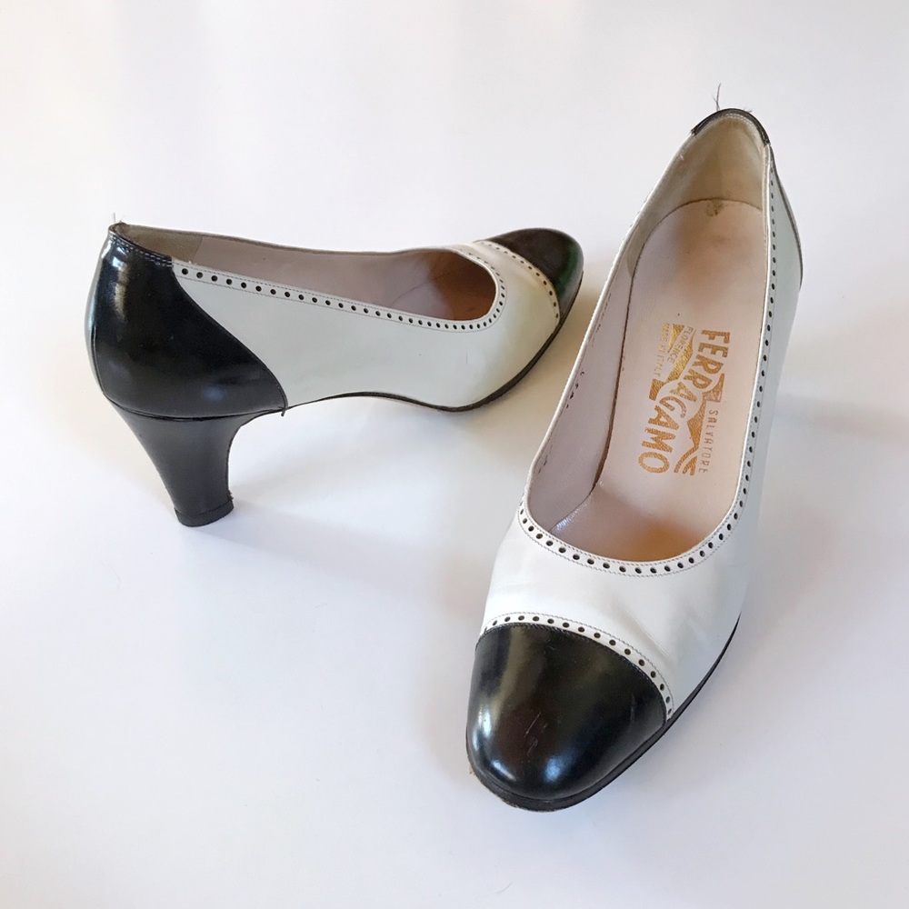 Vintage Black and White Ferragamo Pumps